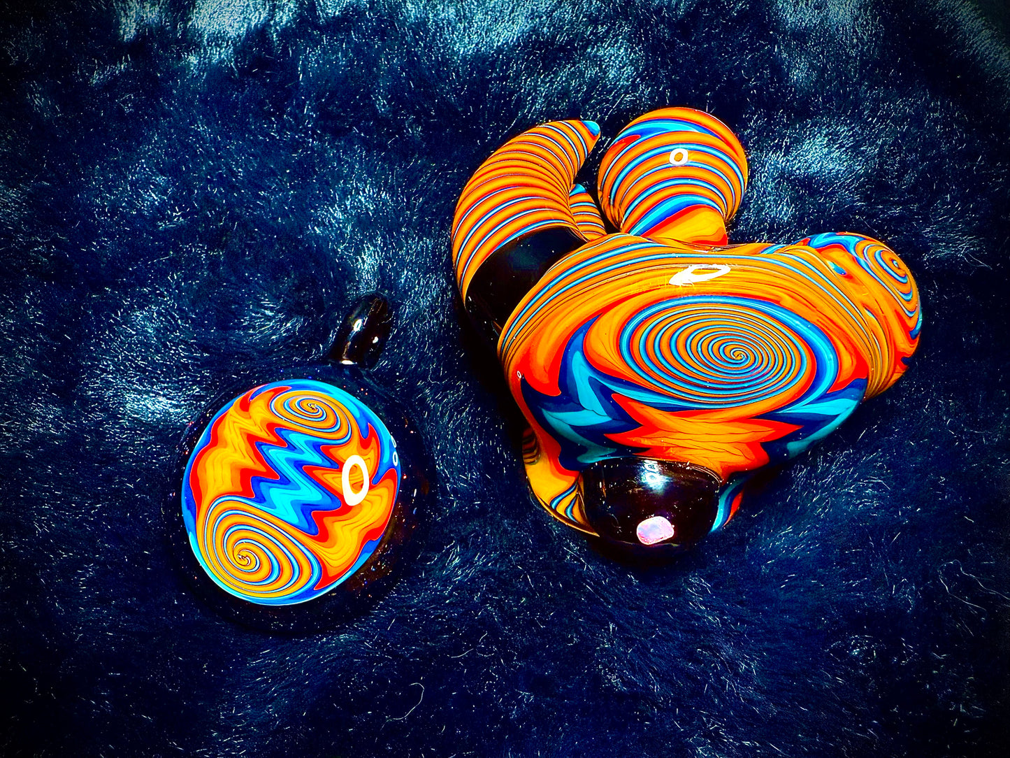 Fire and Ice Dry Piece and Pendant Set | Collector Quality Handblown Glass Functional Art Unique Artisan Piece