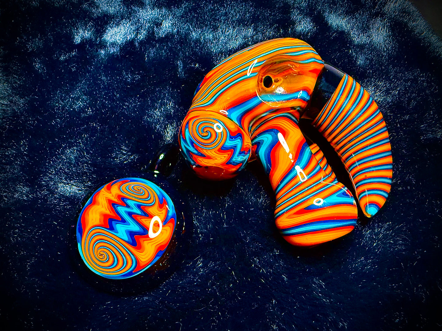 Fire and Ice Dry Piece and Pendant Set | Collector Quality Handblown Glass Functional Art Unique Artisan Piece