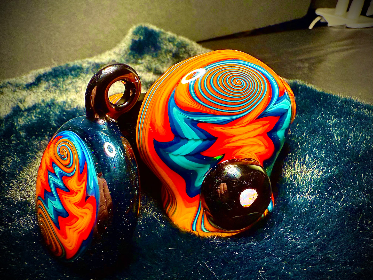 Fire and Ice Dry Piece and Pendant Set | Collector Quality Handblown Glass Functional Art Unique Artisan Piece