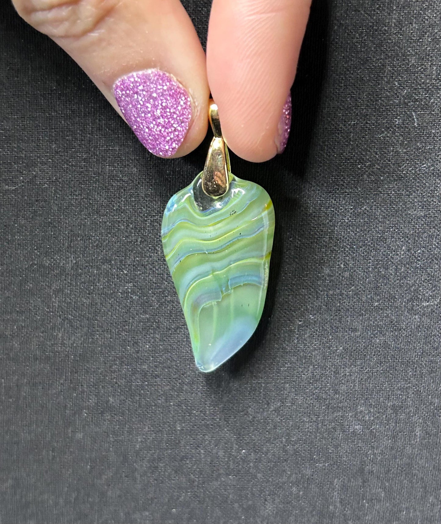 Agatized Sharp Tooth | Handblown Glass Pendant Unique Artisan Jewelry