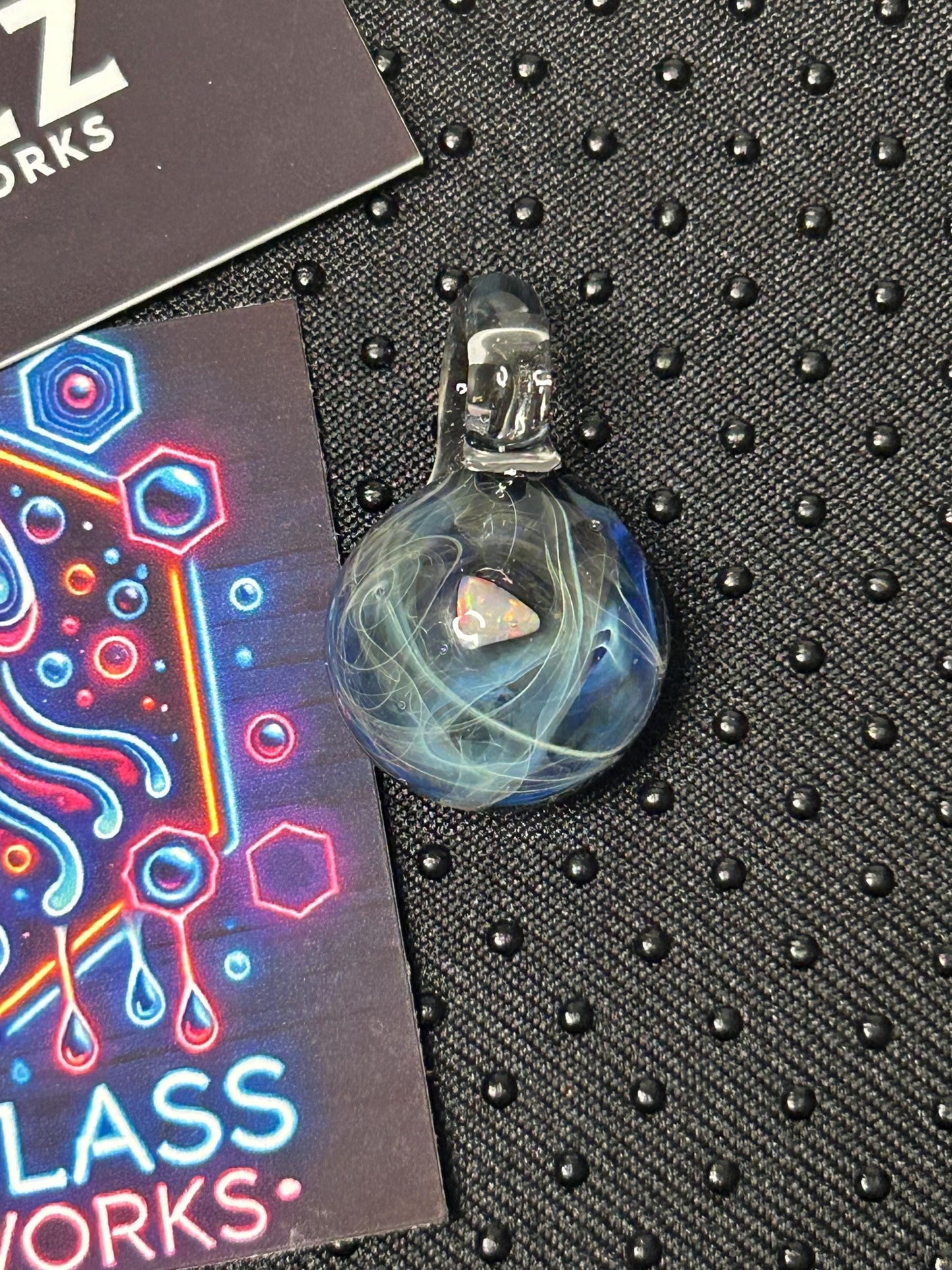 Cosmic Opal Swirl Pendant | Handblown Glass Pendant Unique Artisan Jewelry