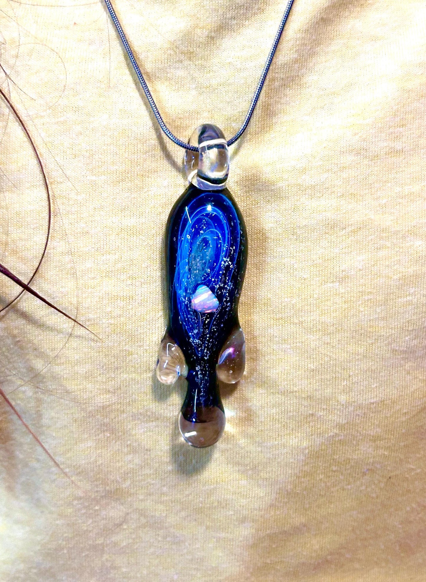 Dripping Water with Dochro + REAL Opal | Handblown Glass Pendant Necklace Unique Artisan Jewelry