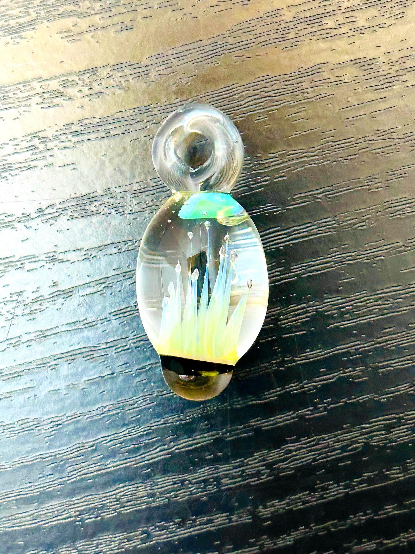 Whispy Petals Reaching for REAL Opal | Handblown Glass Pendant Necklace Artisan Jewelry