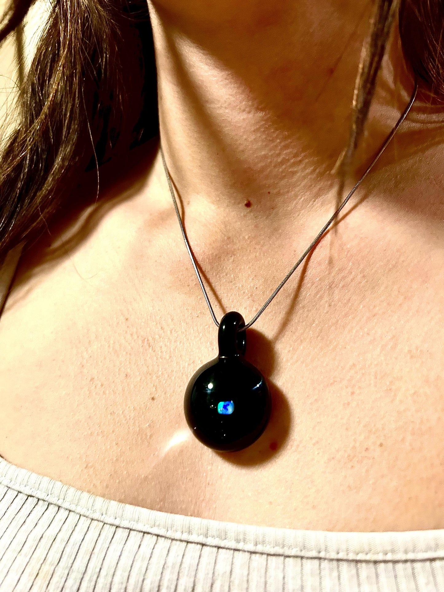 Floating Opal Lonely Star | Handblown Glass Pendant Unique Artisan Jewelry