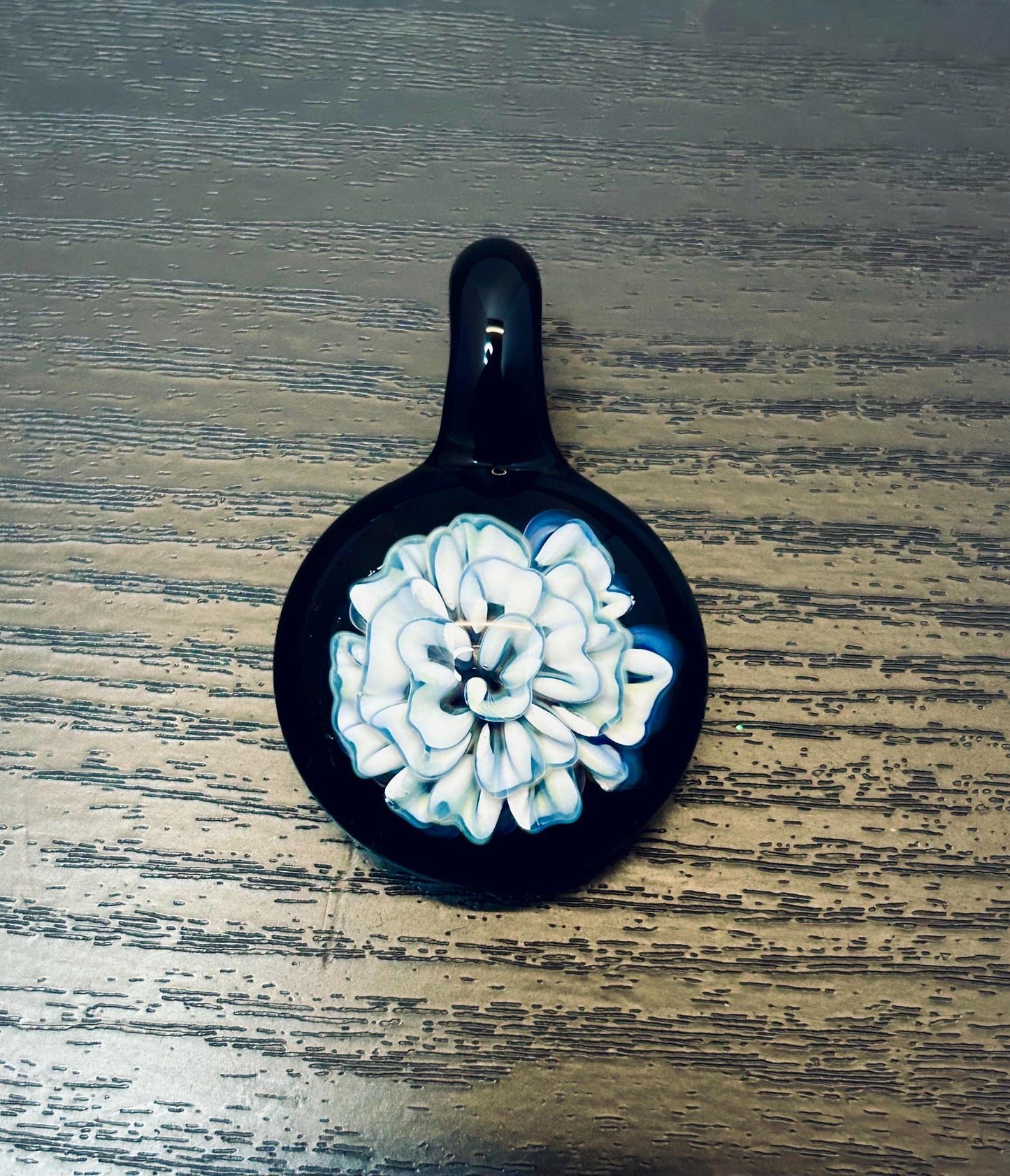 Moonlit Carnation Peony Necklace | Handblown Glass Pendant Unique Artisan Jewelry